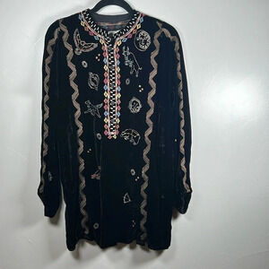 Biya x Johnny Was JW Velvet Lyra Blouse Size XS Zodiak Black with Embroidery